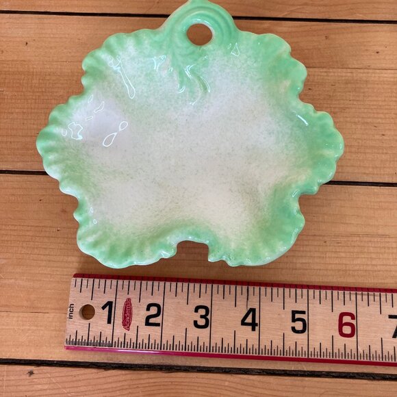 Cabbage Lettuce Leaf Shape Ceramic Small Tray Dish White with Green 6" - Picture 2 of 5